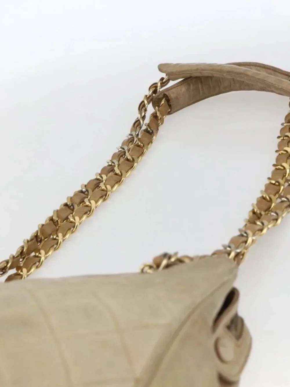 CHANEL Chain Matelasse Tote Bag Lamb Skin Beige Gold CC Auth bs32364